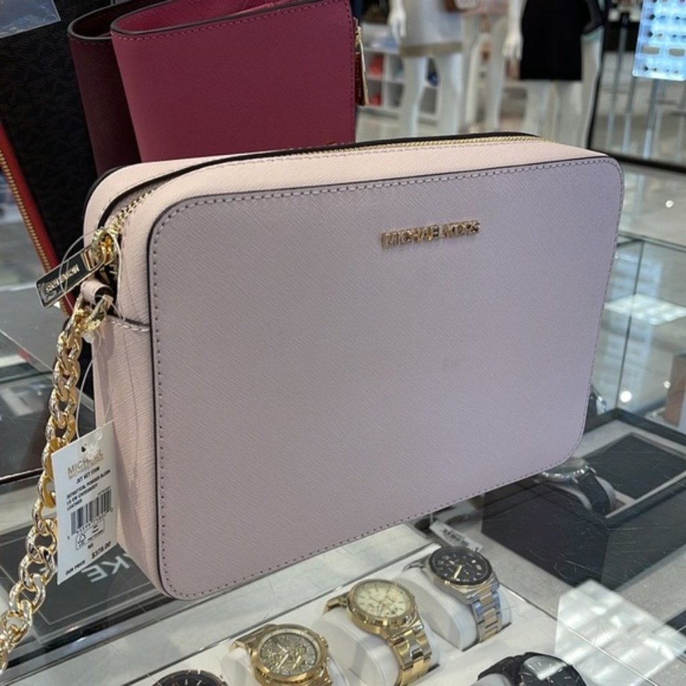 Michael Kors Jet Set Item Large East West Zip Crossbody Leather Powder Blush - Picture 5 of 16